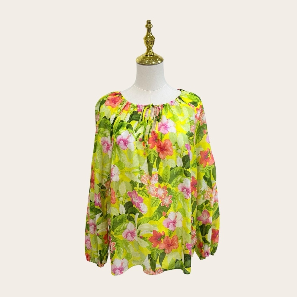 Tommy Bahama Small Happy Hour Flower Peasant Silk Blazing Yellow Top Blouse NWT - Picture 3 of 15